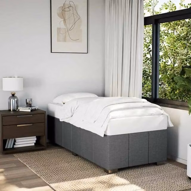 Berkfield Home Upholstered Fabric Single Bed Frame in Grey, W/D/H: 90 x 200 cm – 1