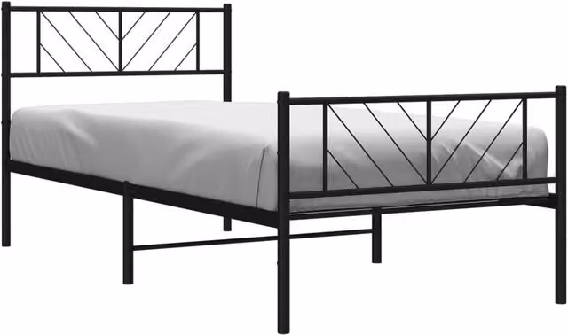 Berkfield Home Metal Bed Frame with Headboard and Footboard in Black, W/D/H: 100 x 200 cm