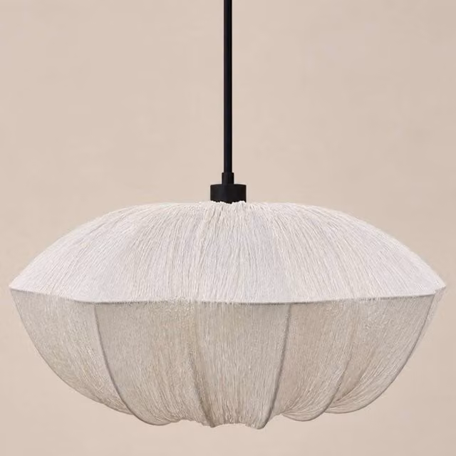 CGC Lighting Ambre Large Ruffled Silk Fabric Open Flower Lampshade in Cream, Width: 60 cm