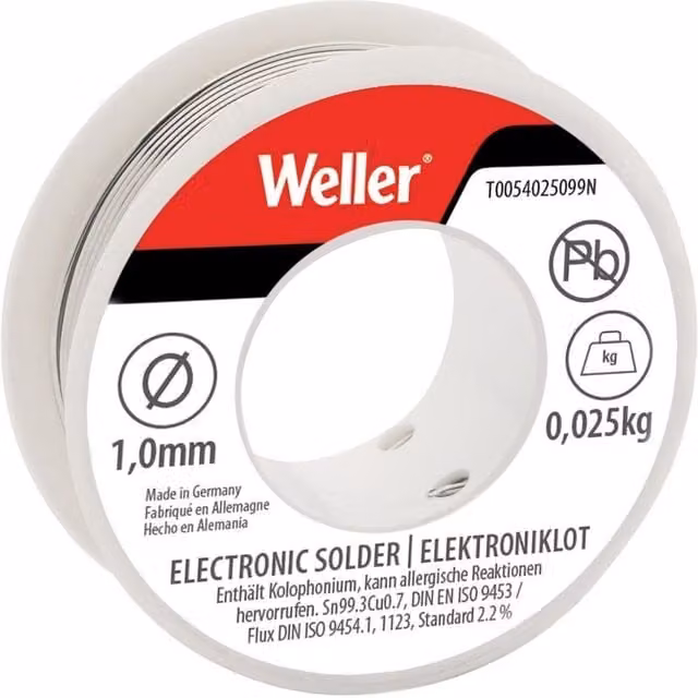 Weller Sn99 Cu3 Lead-free Solder Wire, 1mm, 25g, Silver