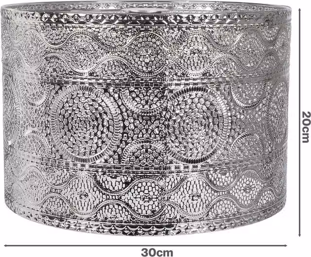 Emitto Moroccan Style Cylinder Pendant Ceiling Light Shade in Silver Chrome