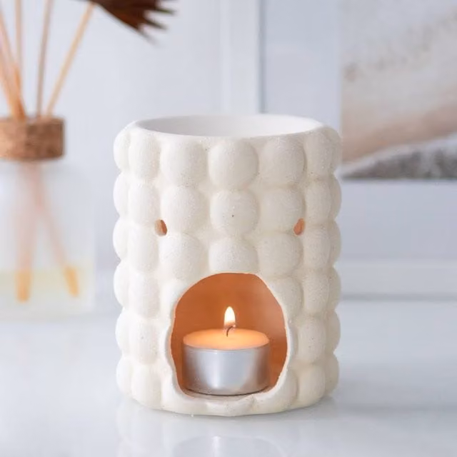 Uniqueful Cream Speckle Bubble Ceramic Oil Burner and Wax Warmer in Beige