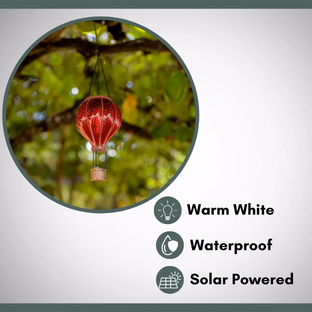 Marco Paul Red Resin Hot Air Balloon Solar Hanging Light, Diameter: 44 cm – 5