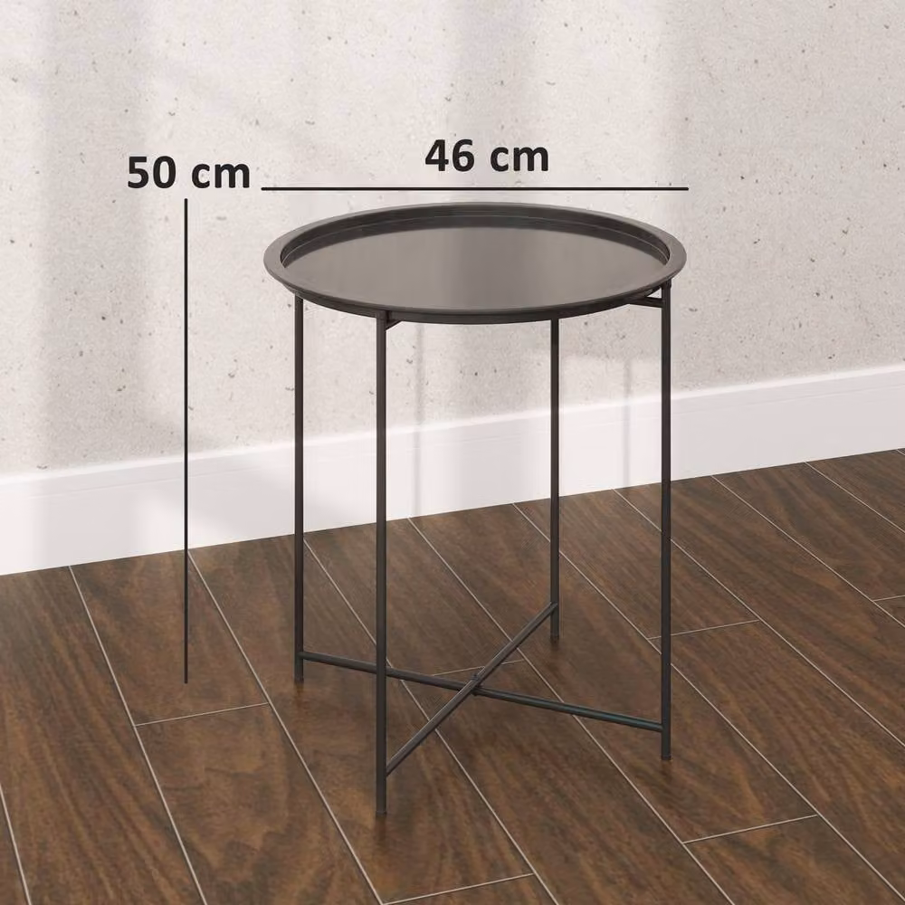 Outsunny Round Black Metal Garden Side Table with Removable Tray, W/D/H: 46 x 46 x 53 cm – 7