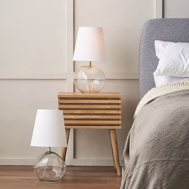 Pacific Lifestyle Set of 2 Hallie Glass Table Lamps with White Fabric Shades
