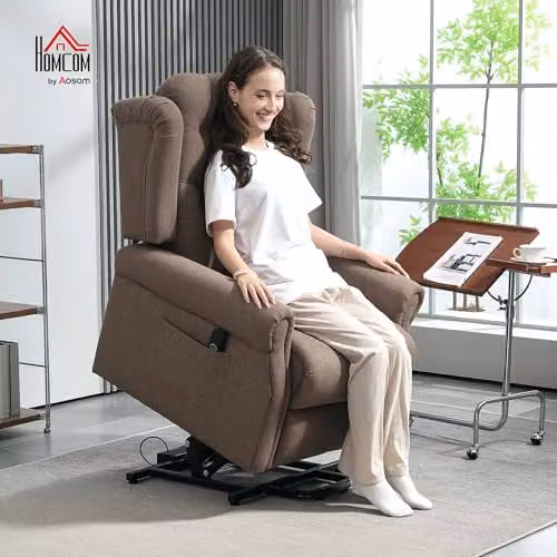 HOMCOM Power Lift Recliner Armchair in Brown Fabric with Integrated Lift Assist and Armrests – 2