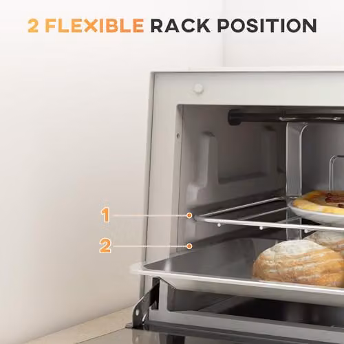 HOMCOM 9L Mini Electric Toaster Oven and Grill with Timer, 750W, Beige – 3