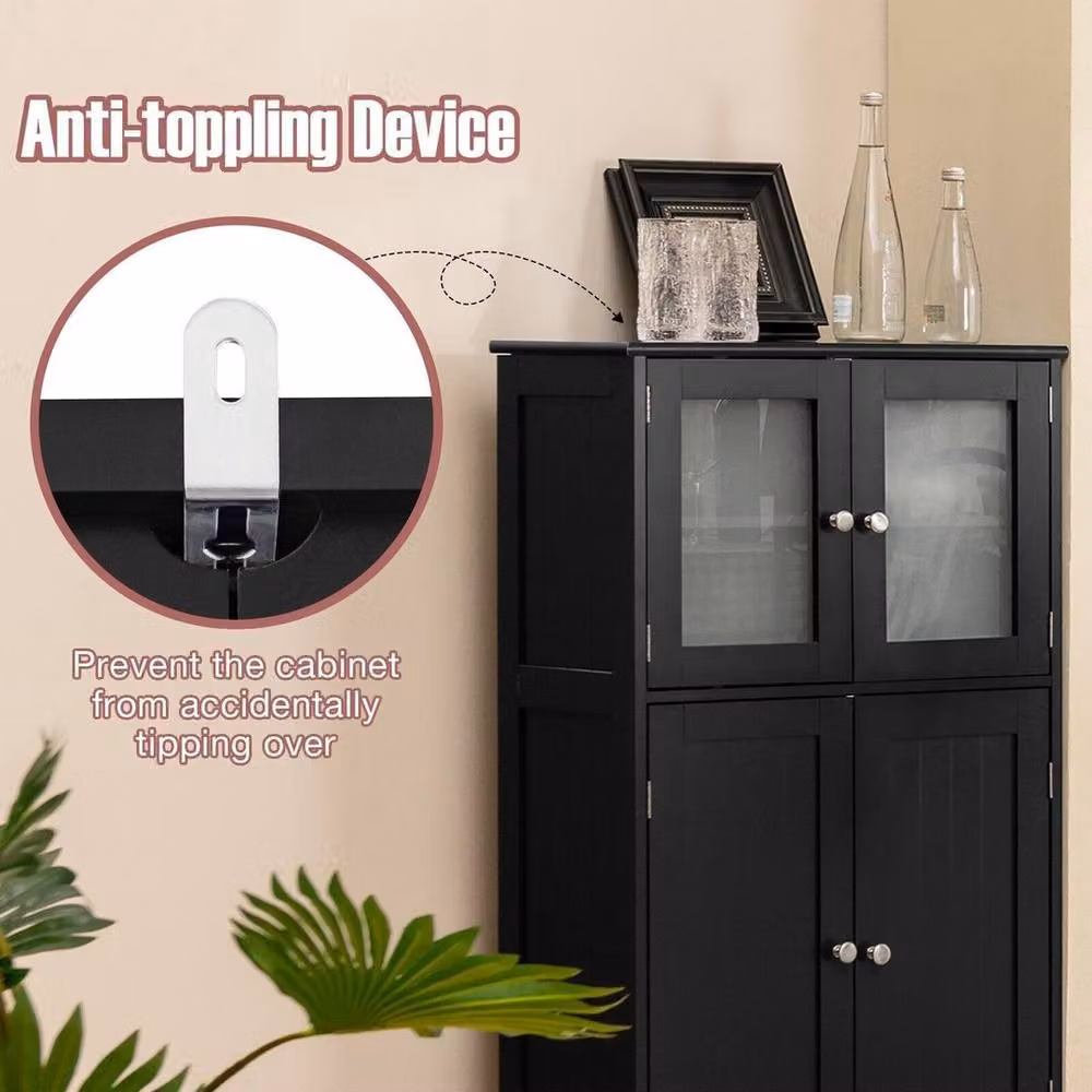 KORVIXA Freestanding Black Bathroom Floor Cabinet with Glass Doors and Internal Shelves W: 100 cm, H: 100 cm – 5