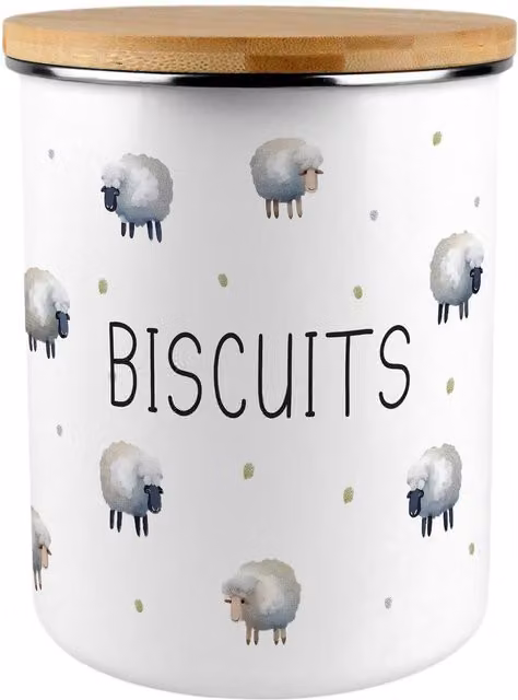 Purely Home Dotted Enamel Spring Sheep Extra Large Biscuit Tin in White