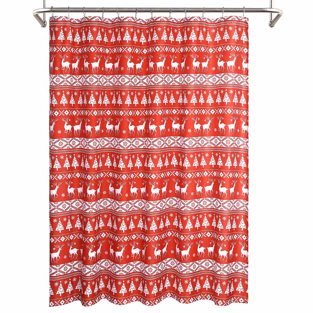 London Boutique Festive Christmas Waterproof Red and White Polyester Shower Curtain, W: 183 cm, H: 183 cm – 3