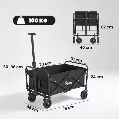 Outsunny 93L Heavy Duty Festival Trolley on Wheels, Black – 7