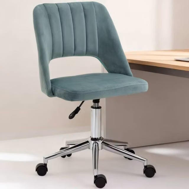 ERGOVEXA Modern Green Velvet Swivel Task Chair for Home Office and Bedroom, H 91 x W 60 x D 49 cm