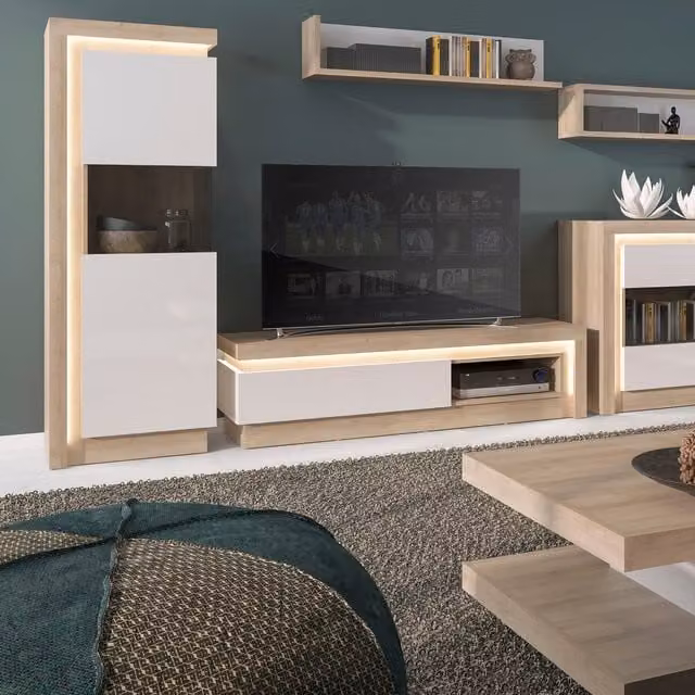 Jonas & James Lelia One Drawer TV Cabinet with Open Shelf in Riveria Oak and White, W: 130 cm