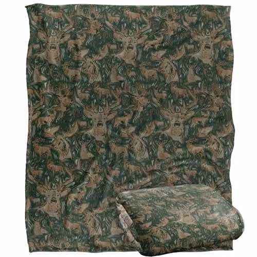 JQ Licensing Big Game Deer Moose Hunting Pattern 2 Super Soft Fleece Throw Blanket, White, W/D/H: 152 x 127 cm