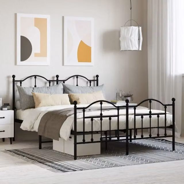 Berkfield Home Metal Bed Frame with Headboard and Footboard in Black, W/D/H: 140 x 190 cm – 1