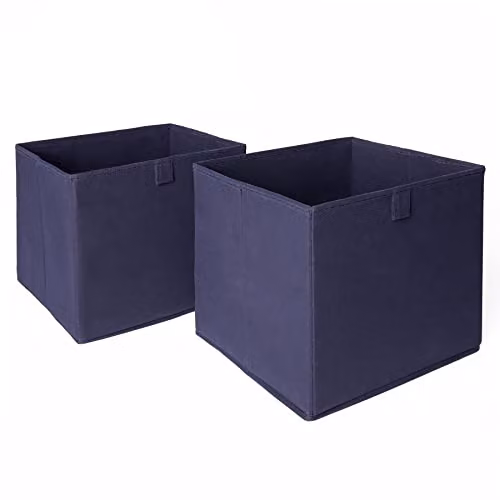 OHS Set of 2 Blue Fabric Collapsible Storage Boxes with Handles, W/D/H: 27.0 x 27.0 x 27.0 cm – 1