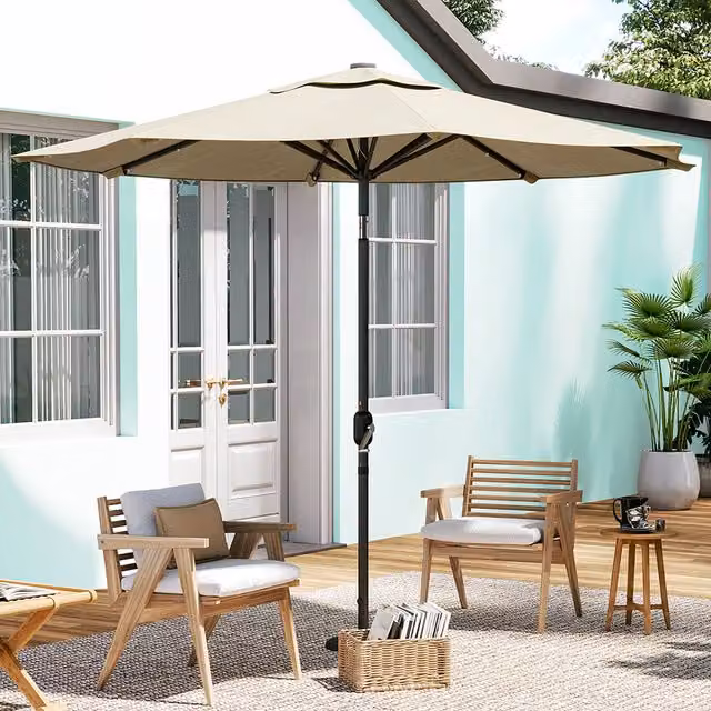 Kidkid Grey Garden Parasol with Crank and 24 Solar Lights