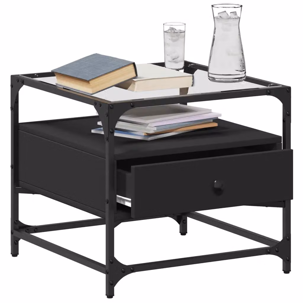 Berkfield Home Black Square Coffee Table with Glass Top, W/D/H: 50 x 50 x 45 cm – 3