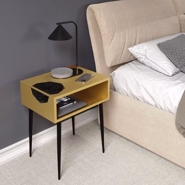 Galaxy Modern Geometric Metal Open Side Table and Bedside Cabinet in Gold