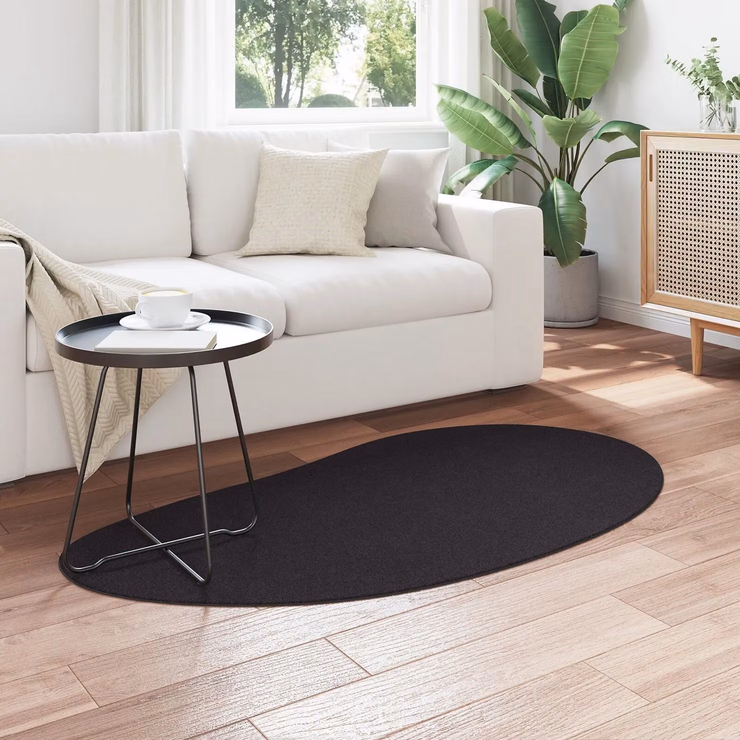 Berkfield Home Modern Oval Non-Slip Polyester Area Rug in Black, W: 80 cm x L: 150 cm – 3