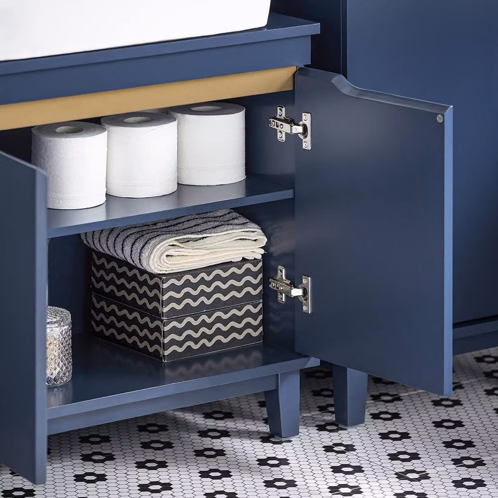 SoBuy Narrow Under Sink Bathroom Storage Unit with 2 Hinged Doors in Dark Blue – 4