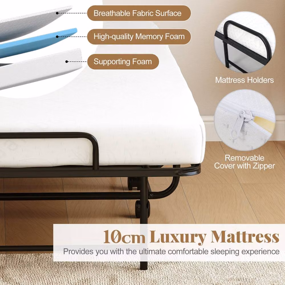 Costway Multicolour Folding Rollaway Guest Bed with Memory Foam Mattress and Wheels, W/D/H: 90 x 190 cm – 6