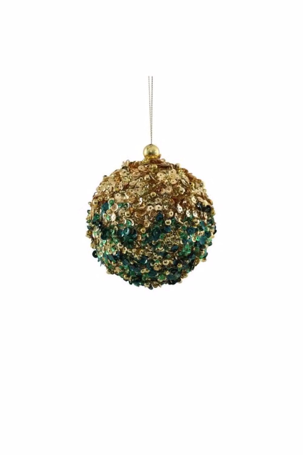 KDMD Bead Encrusted Christmas Bauble Set in Gold and Green, 2 Pack, Diameter: 11 cm – 2