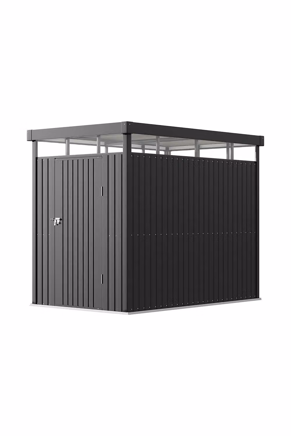 Living and Home Weatherproof Metal Garden Storage Shed with Flat Roof and Light Panels, Black – 2