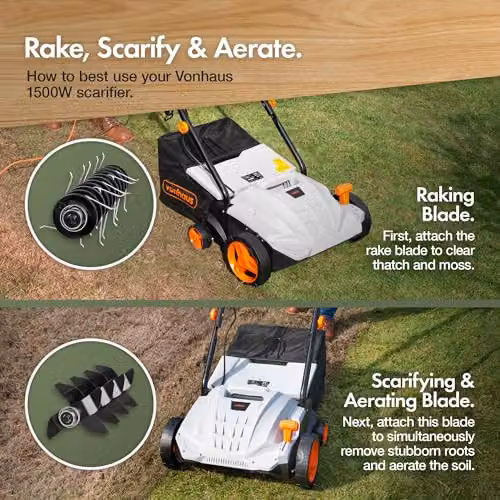 VonHaus Electric Lawn Scarifier and Aerator in Grey with 32cm Working Width and 30L Collection Box – 2