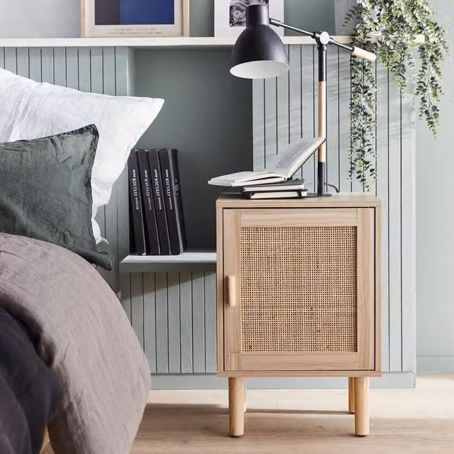 sweeek 1-door Woven Rattan Bedside Table in Brown