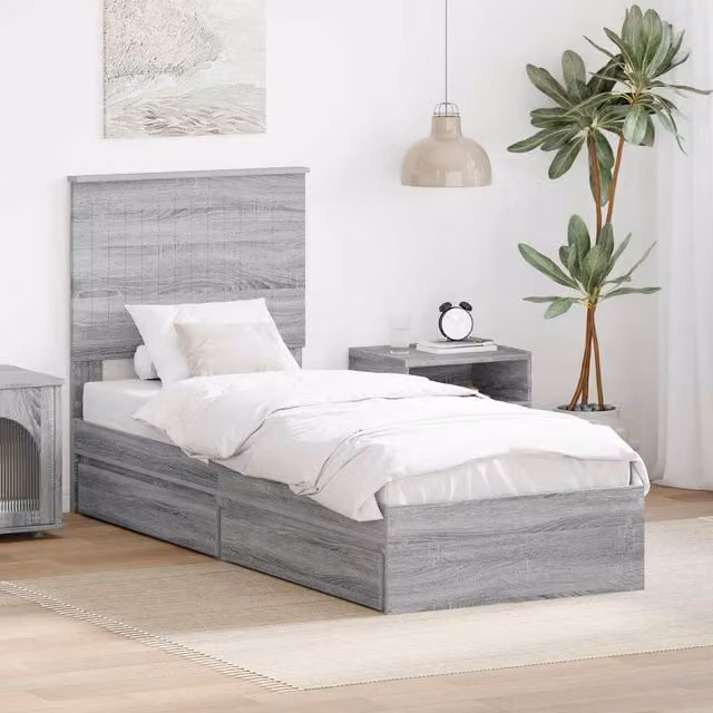 Berkfield Home Grey Sonoma Storage Bed with Drawer, Engineered Wood, W: 75 cm x L: 190 cm