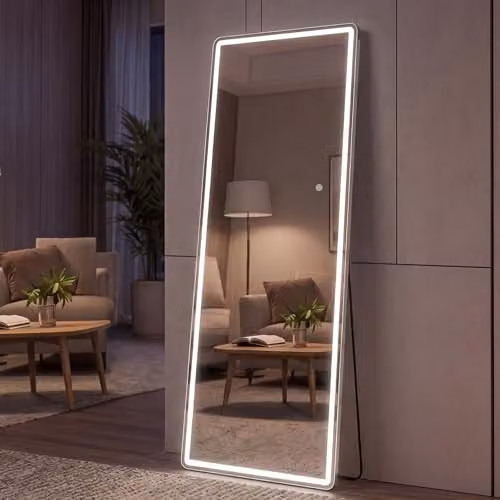 Yezi Full Length LED Dressing Mirror with 3 Colour Touch Lighting in White, H 165 x W 60 cm – 4