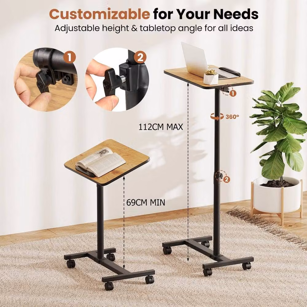 KORVIXA Tilting Overbed Table with Lockable Wheels in Brown – 4