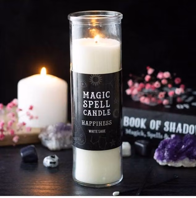 KDMD Happiness White Sage Spell Candle, White 7-Day Uplifting Ritual Pillar Votive Candle – 1