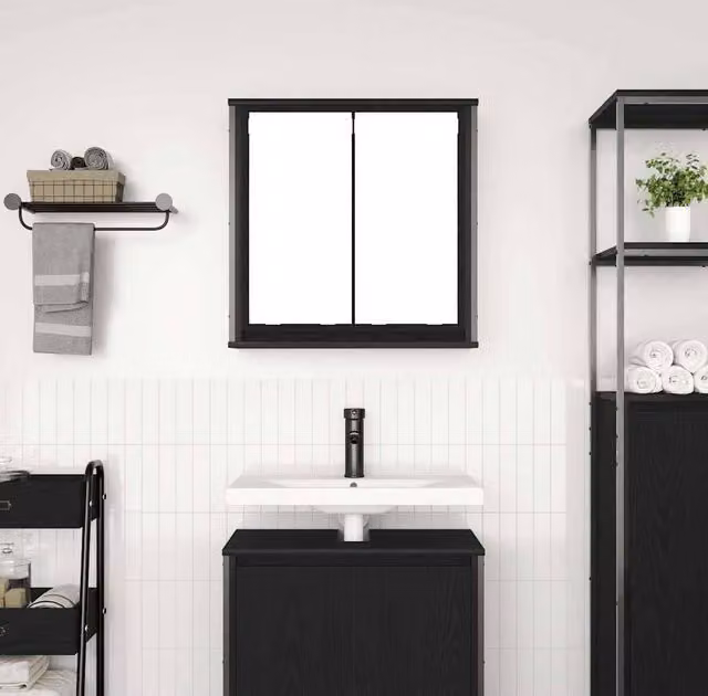 Berkfield Home Decorative Bathroom Wall Cabinet with Mirror in Black Oak, W/D/H: 60 x 21 x 60 cm