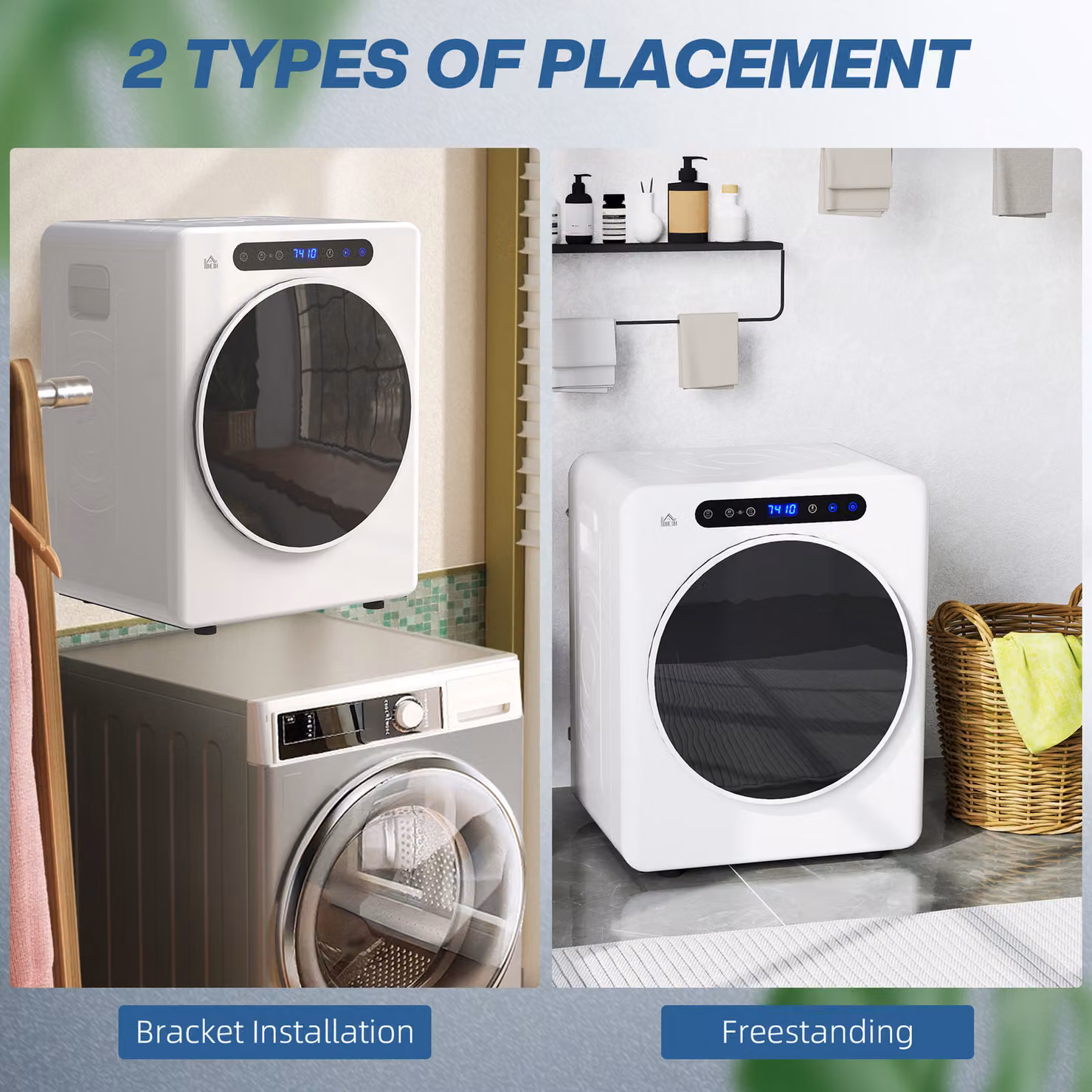 HOMCOM 8kg Vented Front Loading Tumble Dryer in White with Stainless Steel Tub and 6 Heat Settings – 6