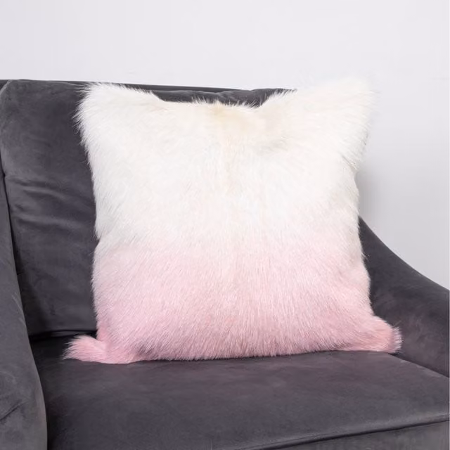 Native Natural Boho Square Leather Cushion in Pink and White, W/D/H: 45 x 45 x 45 cm