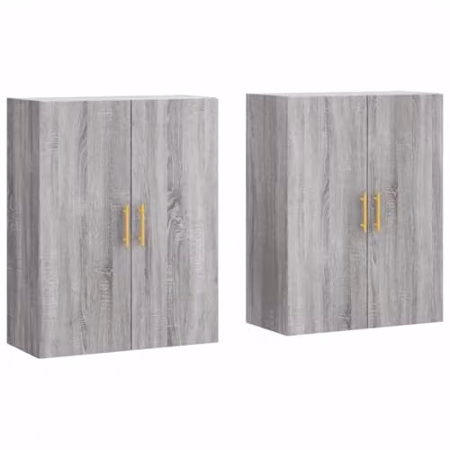 vidaXL Set of 2 Modern Wall Mounted Storage Cabinets in Grey Sonoma with Hinged Doors, W/D/H: 69.5 x 34.0 x 23.5 cm – 1