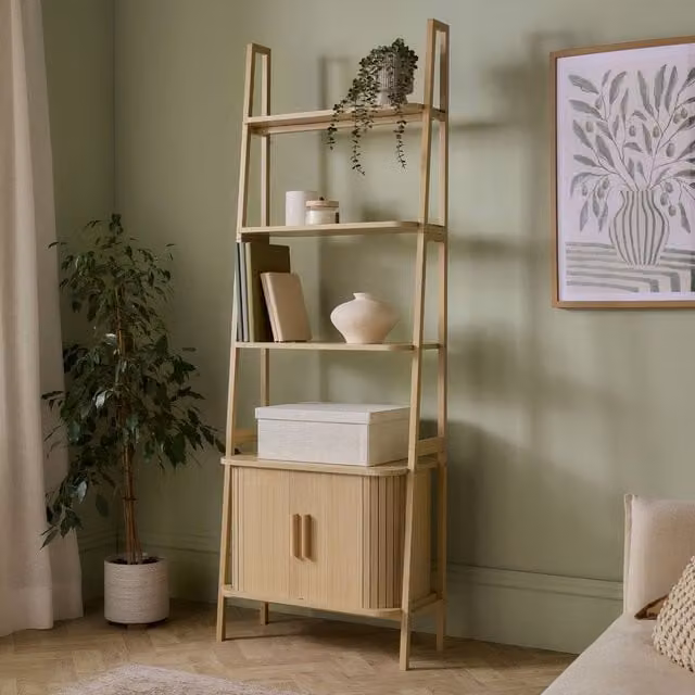 VonHaus Landos Tambour Design Living Room Storage Bookcase in Natural Sand – 1