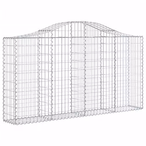 vidaXL Set of 4 Arched Gabion Baskets in Silver Galvanised Steel, W/D/H: 200 x 30 x 100/120 cm