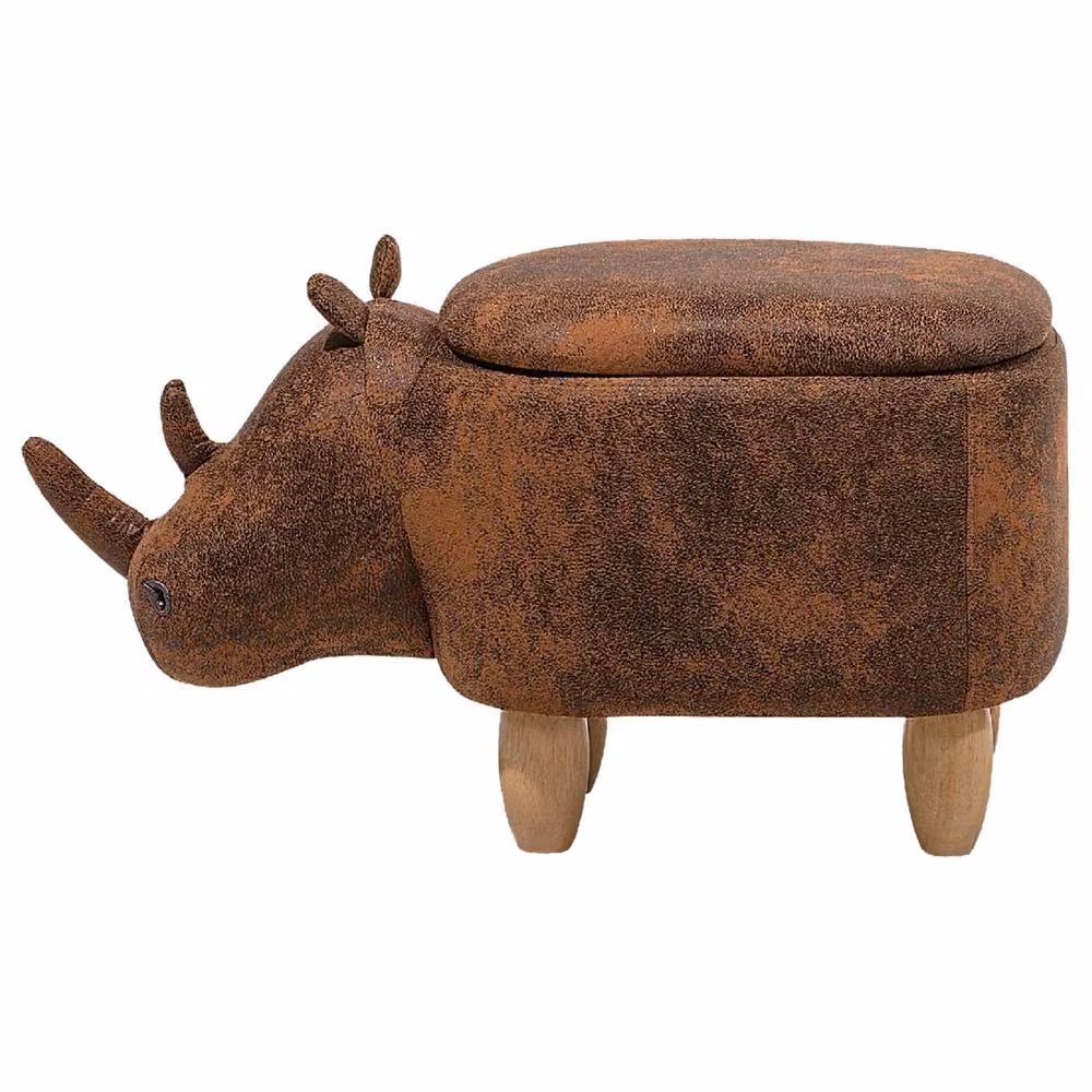 Wyld and Coco Rhino Children's Stool with Storage in Brown Faux Leather and Rubberwood Legs – 4
