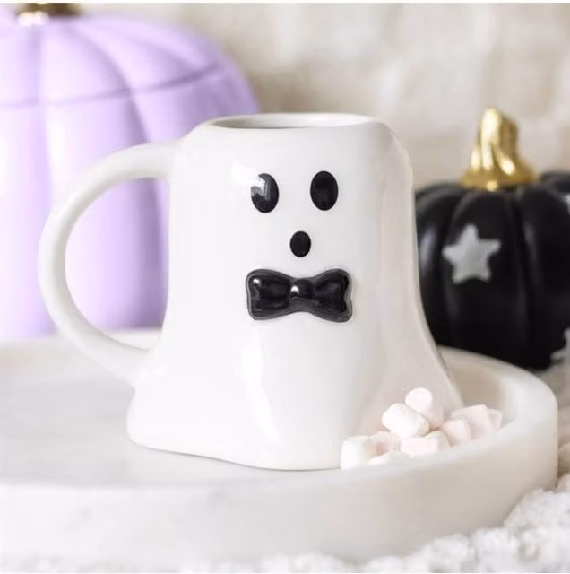 KDMD Mr Boo Ghost Ceramic Mug with Bow Tie, White and Black, 440ml – 1