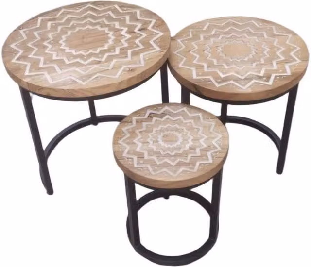 Minster Stylish Living Ltd Wood Nest of Tables Set of 3 in Brown, W: 38 cm, D: 38 cm, H: 45 cm
