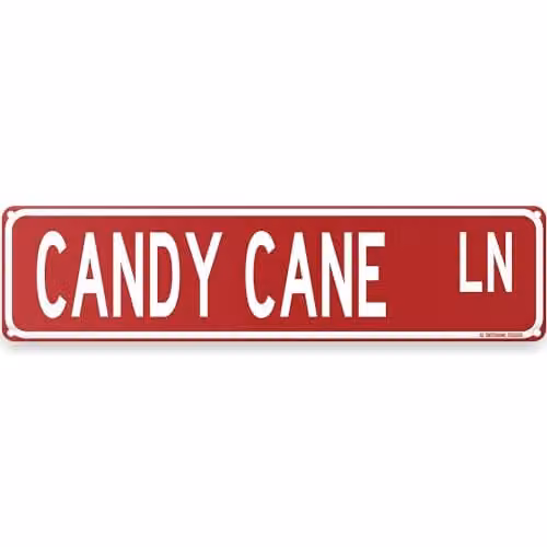 Toothsome Studios Christmas Theme Street Sign Metal Wall Decor in Red, White and Green, W: 40.64 cm, H: 10.16 cm