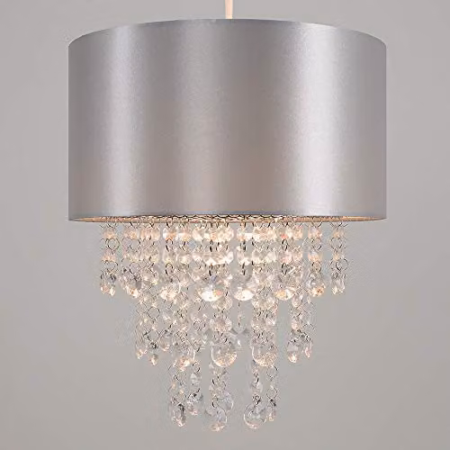 MiniSun Set of 2 Modern Grey Ceiling Pendant Light Shades with Clear Acrylic Jewel Effect Droplets, Width: 32 cm – 3