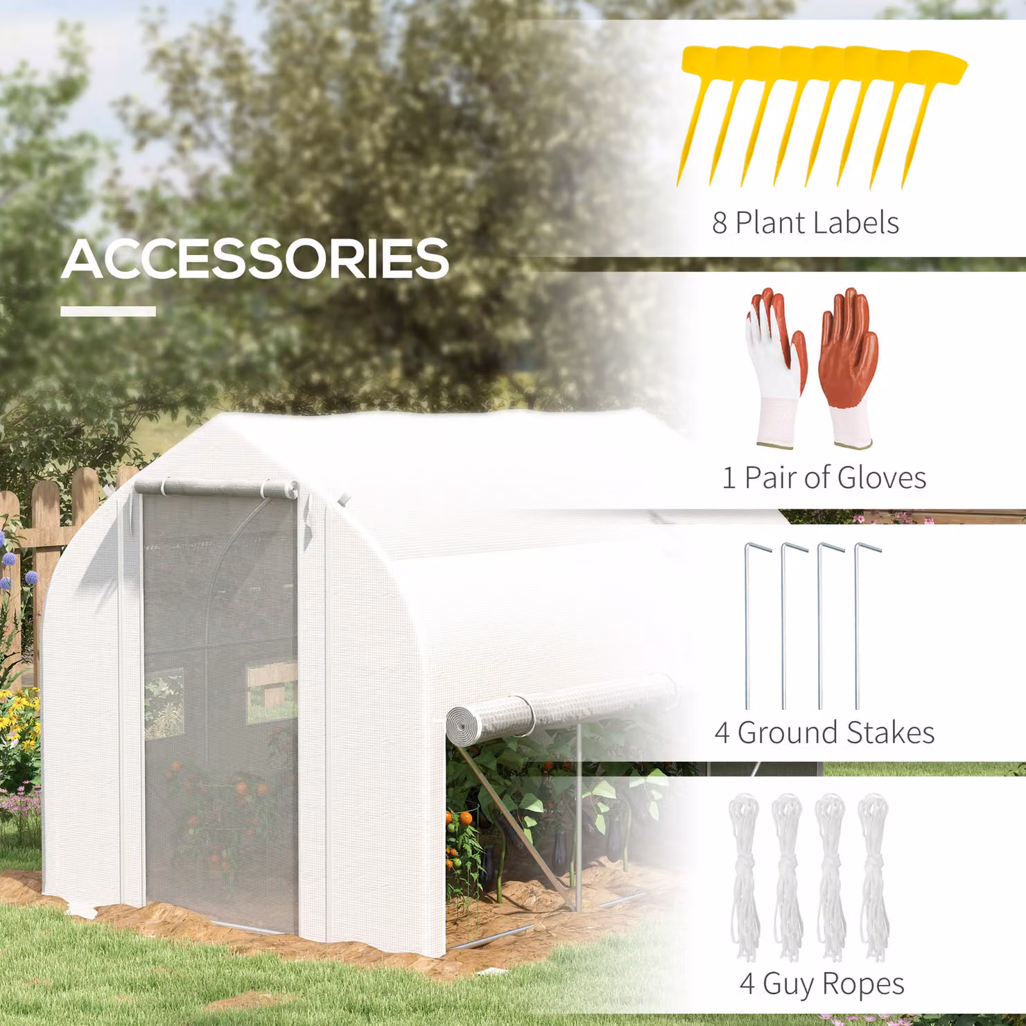 Outsunny White Walk-in Polytunnel Greenhouse with PE Cover, Mesh Door and Windows, W/D/H: 3 x 2 x 2 m – 5