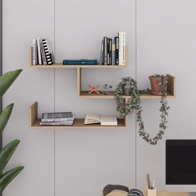Decortie Tibet Wall-Mounted Modern Bookcase Display Unit in Brown, Width: 120 cm