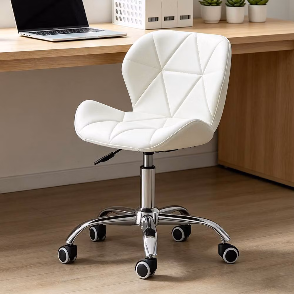 Ventryn White Synthetic Leather Swivel Task Chair with Castors for Home Office or Dining Room – 3