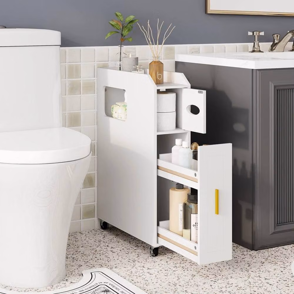 Havendro Narrow Slim Bathroom Organiser with Slide Out Drawer, White – 4