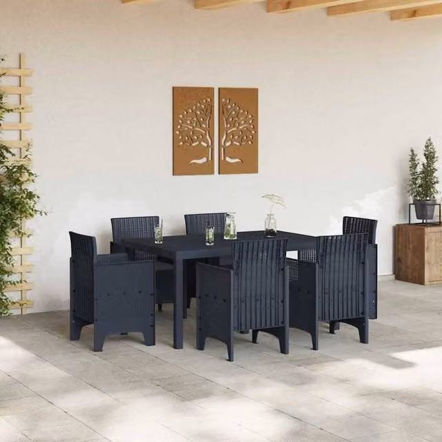 Berkfield Home 7 Piece Anthracite Poly Rattan Garden Dining Set with Black Cushions
